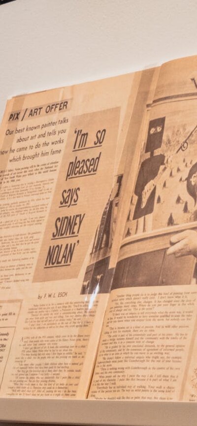 A close-up of a magazine in Public Impressions on Sidney Nolan