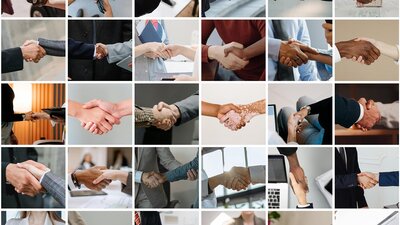 series of thumbnail images of people shaking hands