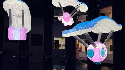 Three inflatable sculptures that represent quantum technology