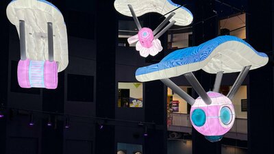 Three inflatable sculptures that represent quantum technology