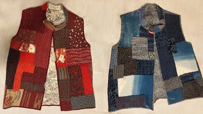 Two vests stitched in the sashiko and boro techniques