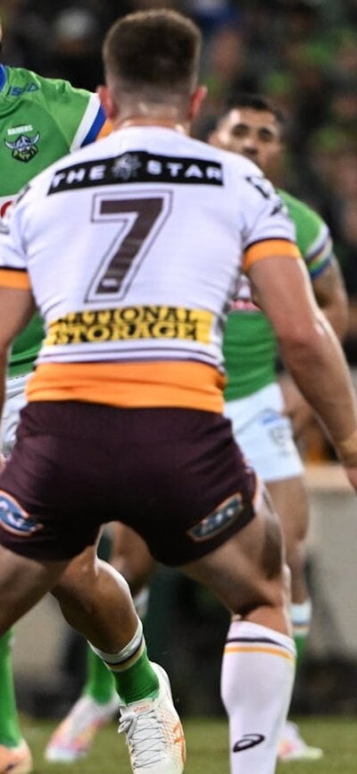 Matt Timoko takes the ball up against the Broncos in their last match in Canberra.