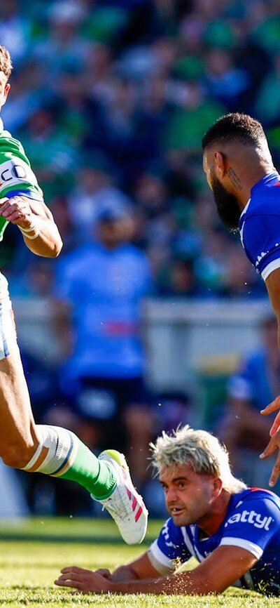 Canberra Raiders player Savelio Tamale running the ball.