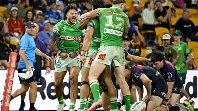 Canberra Raiders Xavier Savage celebration.