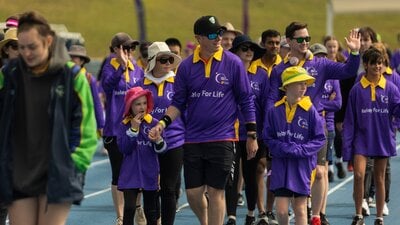 People walking on the track for Relay Your Life