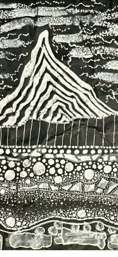 Abstract landscape with pointy white mountains on a black background