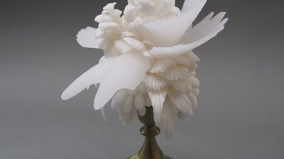Ruth Ju-Shih Li - Florilège III, 2025 Wax, cotton, sandalwood oil, found object