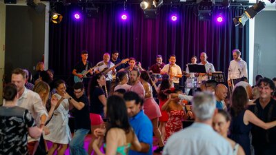 Local latin band Mi Tierra plays at Salsa on Saturday dancers in the foreground