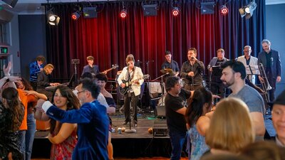 Local Latin band Mi Tierra at Salsa on Saturday With dancers in the foreground