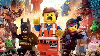 The Lego Movie Lego characters running and yelling in fear towards camera