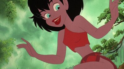 Animated still from FernGully showing a fairy against a green background