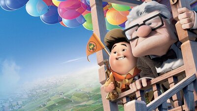 Up - Dream big. Fly far. - 1:00 PM Tue, Sep 29, 2026 Young boy and old man animation in hot air balloon together