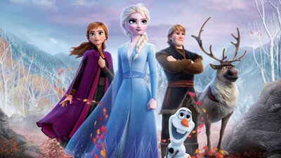 Frozen 2 1:00 PM Thu, Oct 1, 2026 Two women, one male figure with a snowman and deer looking proud standing together