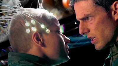 Science. Art. Film.: Minority Report 18 November, 2026 Man looks sternly at young child with nodes attached to the head