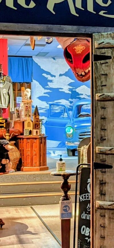 The Sneaky Cauldron is temporarily located at Quizzic Alley Quizzic Alley is home to The Sneaky Cauldron for a season. Photo shows the front entrance.