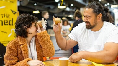 A man and his son are playing with crafts at Questacon