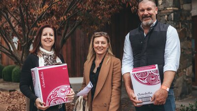 Stomp Festival at Clonakilla People holding boxes of wine at Clonakilla