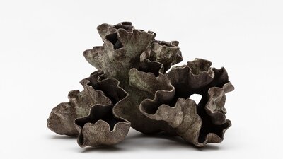 Small Sculpture made from Chocolate brown clay, Terra Sigilatta, Stains