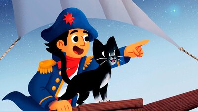 Illustration of Matthew Flinders and Trim the cat