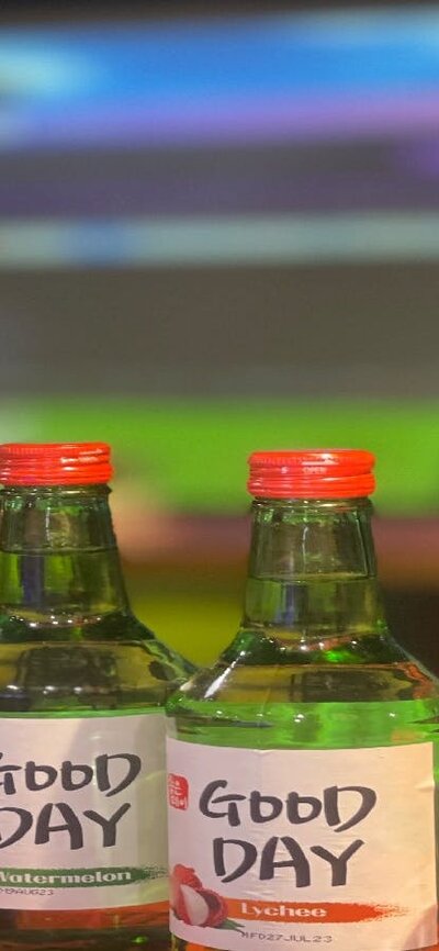 Watermelon and Lychee Soju Soju bottles on bar