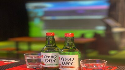 Watermelon and Lychee Soju Soju bottles on bar