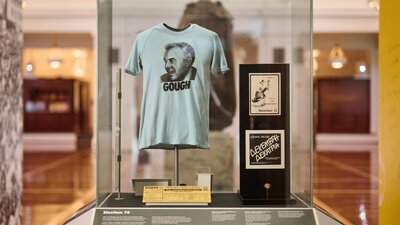 A detail shot of a display case as part of the Dismissal exhibition.