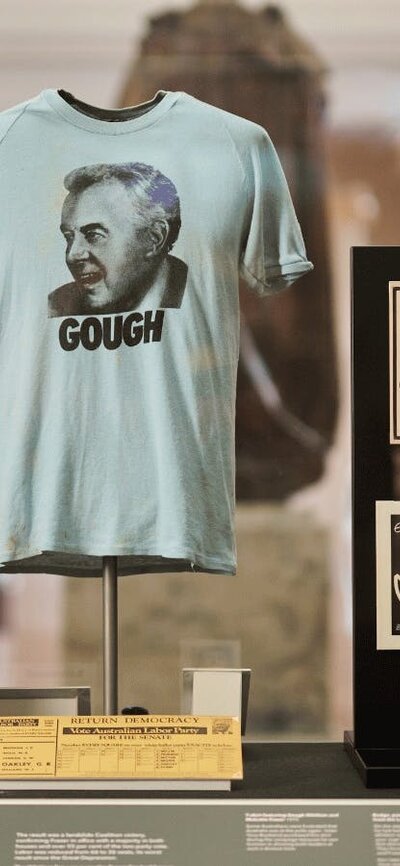 A detail shot of a display case as part of the Dismissal exhibition.