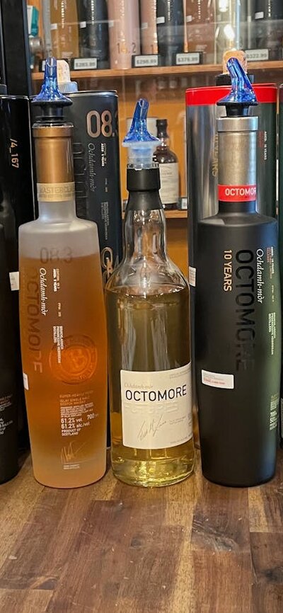Octomore Bottles in a line