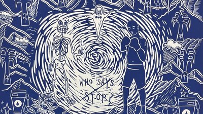 Omar Musa, International Law, 2026 A blue image depicting a boxer and skeleton with cigarette