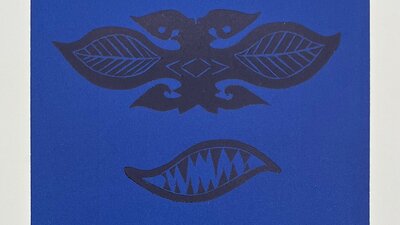 A blue image of a death mask design