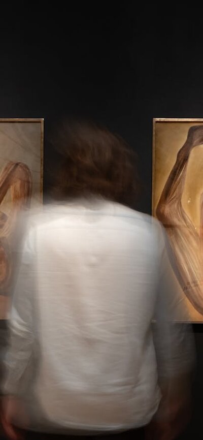 Nolan Collection at Canberra Museum + Gallery Nolan Collection at Canberra Museum + Gallery someone observing the artworks