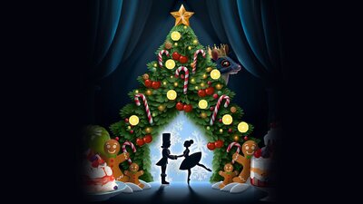 A Christmas tree covered in Aussie desserts opens to a winter wonderland silhouetting ballerinas.