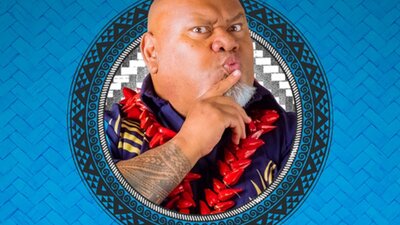 Man posing with finger on lips saying “Shuuush Your Mouf” under the name “Tofiga” on blue background