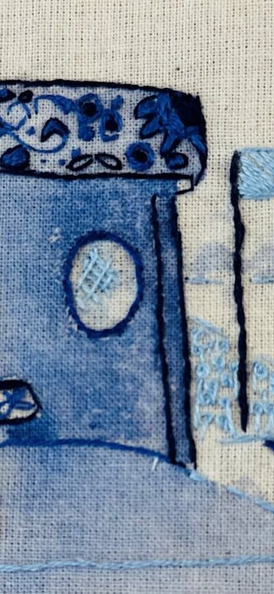 BLue embroidery bus stop