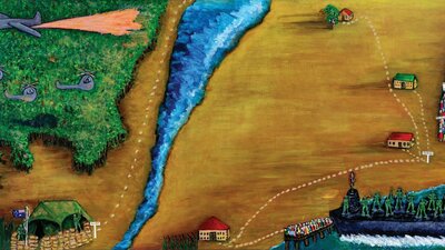 Bundjalung Man's Journey by Sandra Saunders artwork of Vietnam landscape