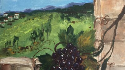 A Pinot Vine in Tuscany - Paint & Sip - Viva Italia Canberra Festival painting of A Pinot Vine in Tuscany