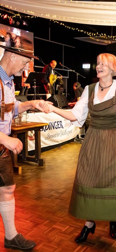 Guests dancing to world music.