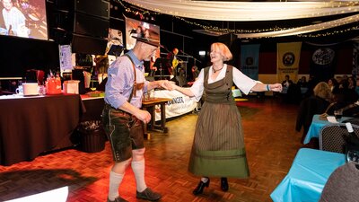 Guests dancing to world music.