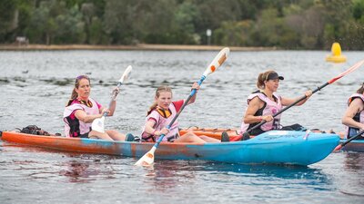 Kayaking is a part of the Women Only Adventure Race Teams at the kayaking stage of the Women Only adventure race
