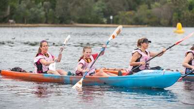 Teams at the kayaking stage of the Women Only adventure race