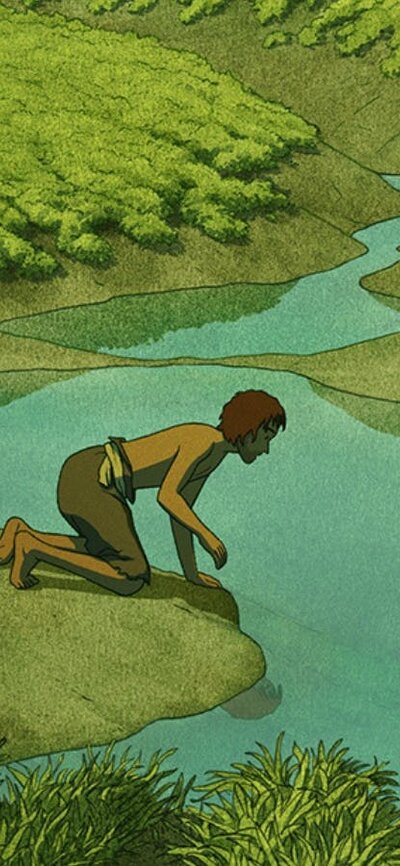 The Red Turtle / La Tortue rouge (2016) Man on a ledge in the wilderness on all fours