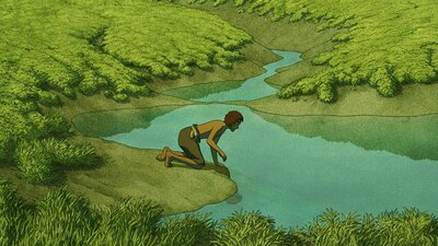 The Red Turtle / La Tortue rouge (2016) Man on a ledge in the wilderness on all fours